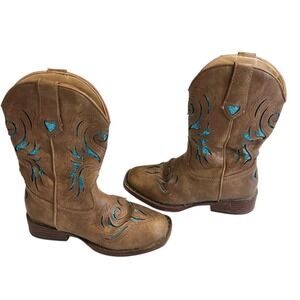 Roper Glitter Breeze‎ -Tan Square Toe Pull On Cowboy Little Kids Casual Boots 10